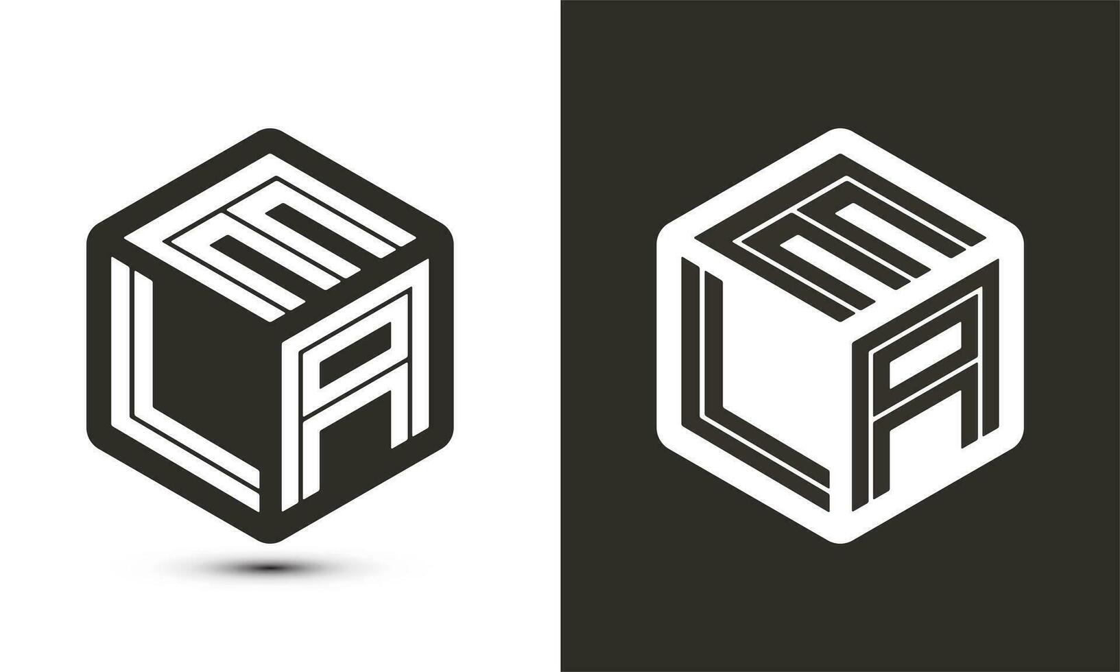 ELA letter logo design with illustrator cube logo, vector logo modern alphabet font overlap style.