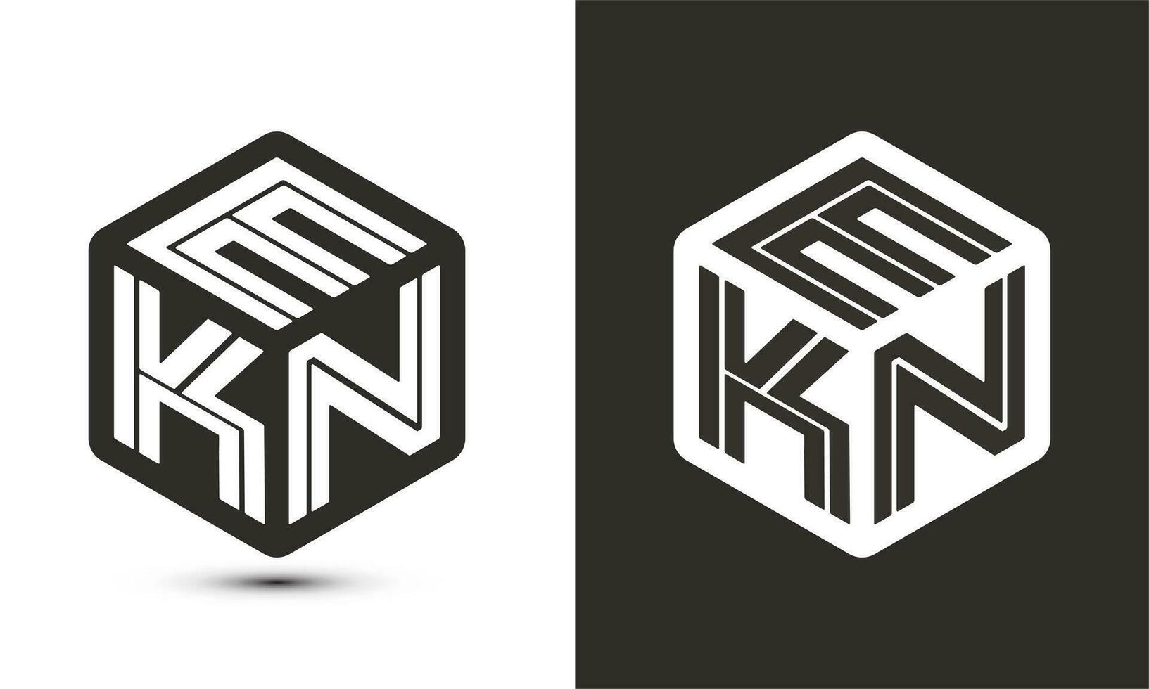 ekn letra logo diseño con ilustrador cubo logo, vector logo moderno alfabeto fuente superposición estilo.