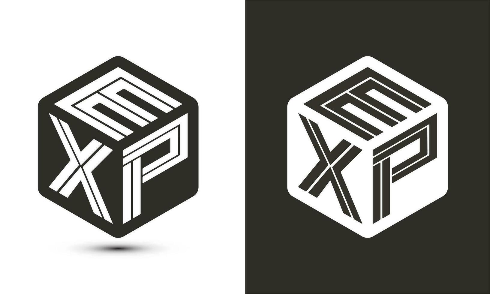 EXP letter logo design with illustrator cube logo, vector logo modern alphabet font overlap style.