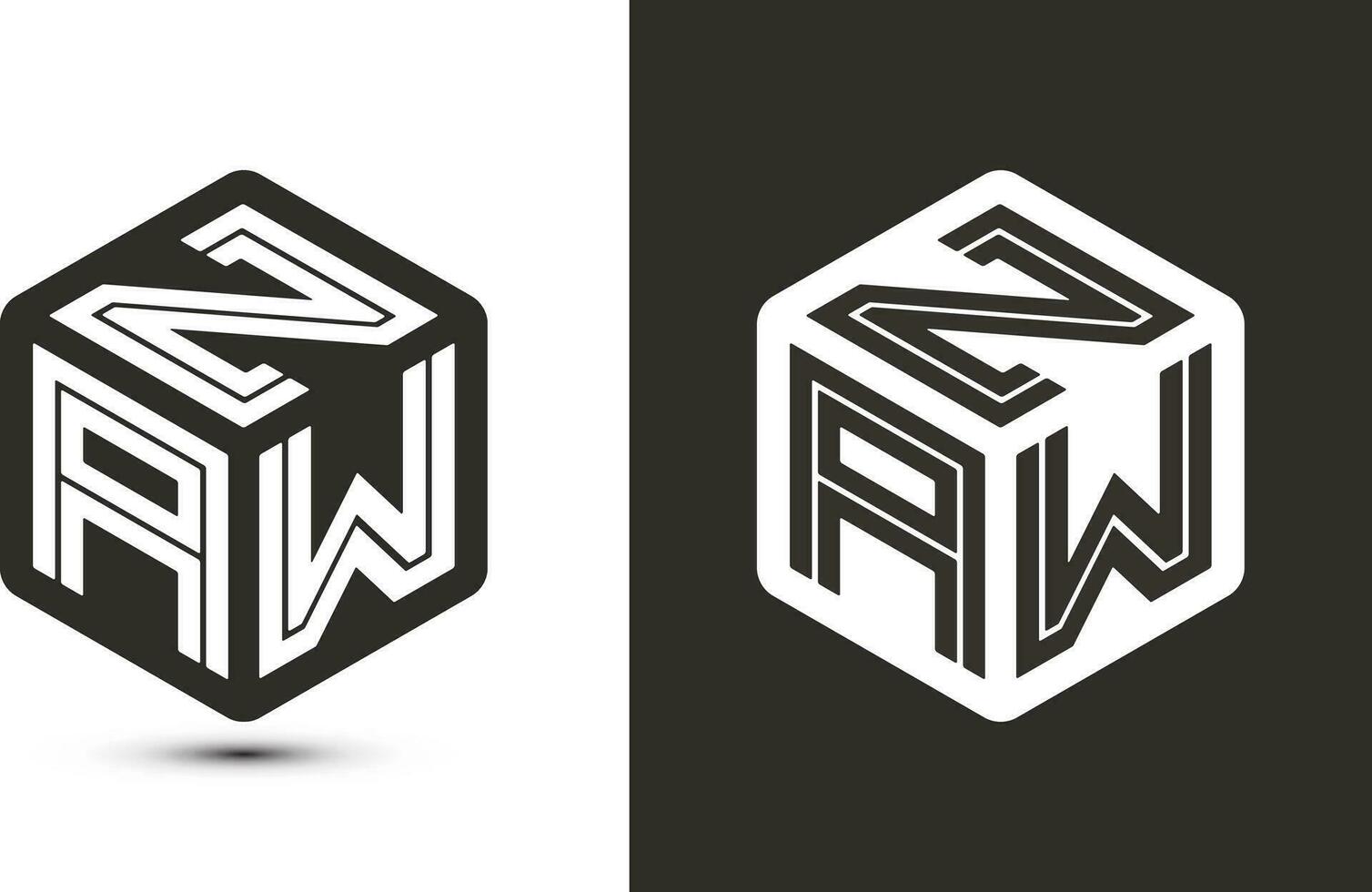 ZAW letter logo design with illustrator cube logo, vector logo modern alphabet font overlap style.