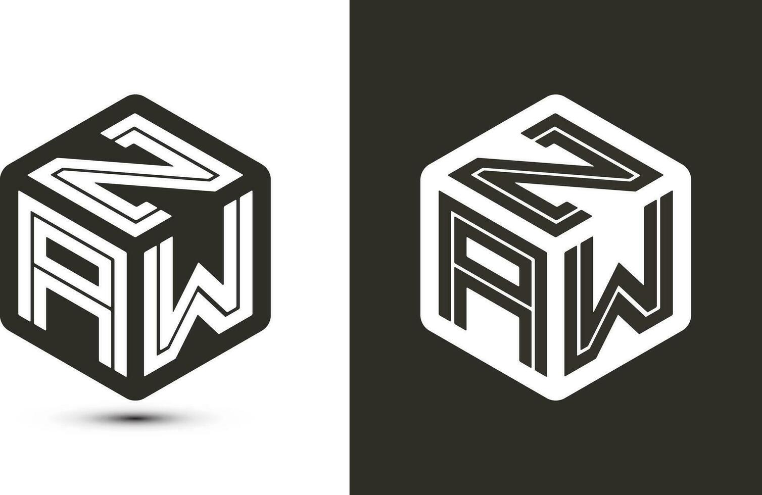 Zaw letra logo diseño con ilustrador cubo logo, vector logo moderno alfabeto fuente superposición estilo.