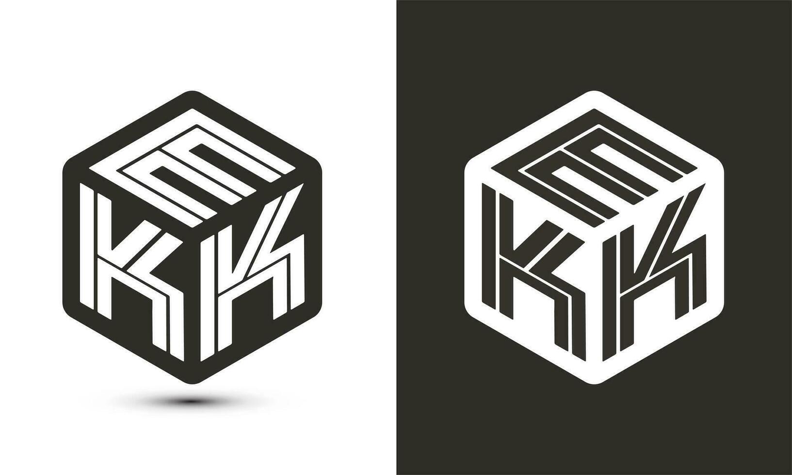 ekk letra logo diseño con ilustrador cubo logo, vector logo moderno alfabeto fuente superposición estilo.