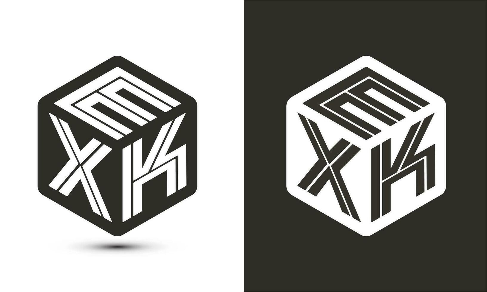 Exk letra logo diseño con ilustrador cubo logo, vector logo moderno alfabeto fuente superposición estilo.