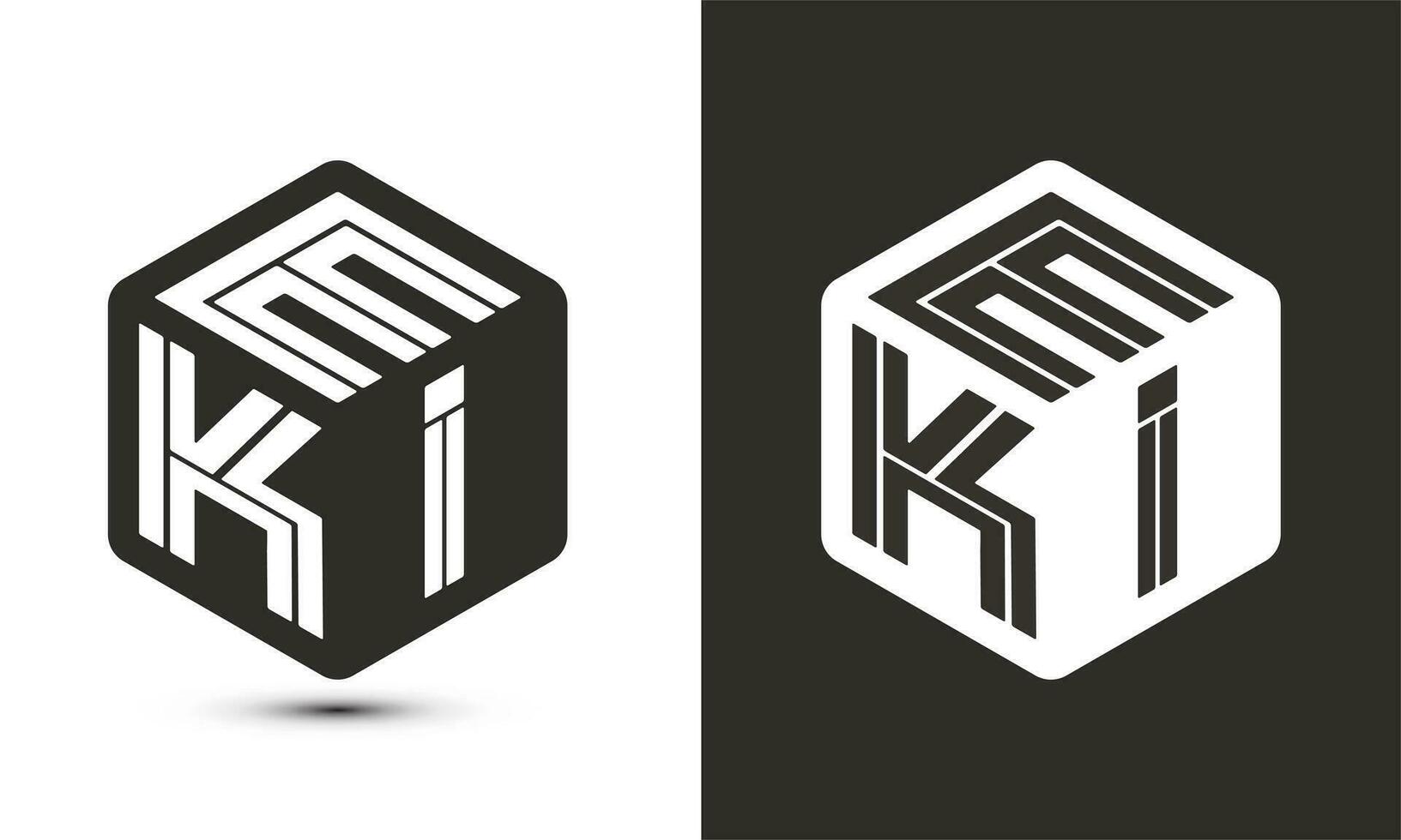 EKI letter logo design with illustrator cube logo, vector logo modern alphabet font overlap style.