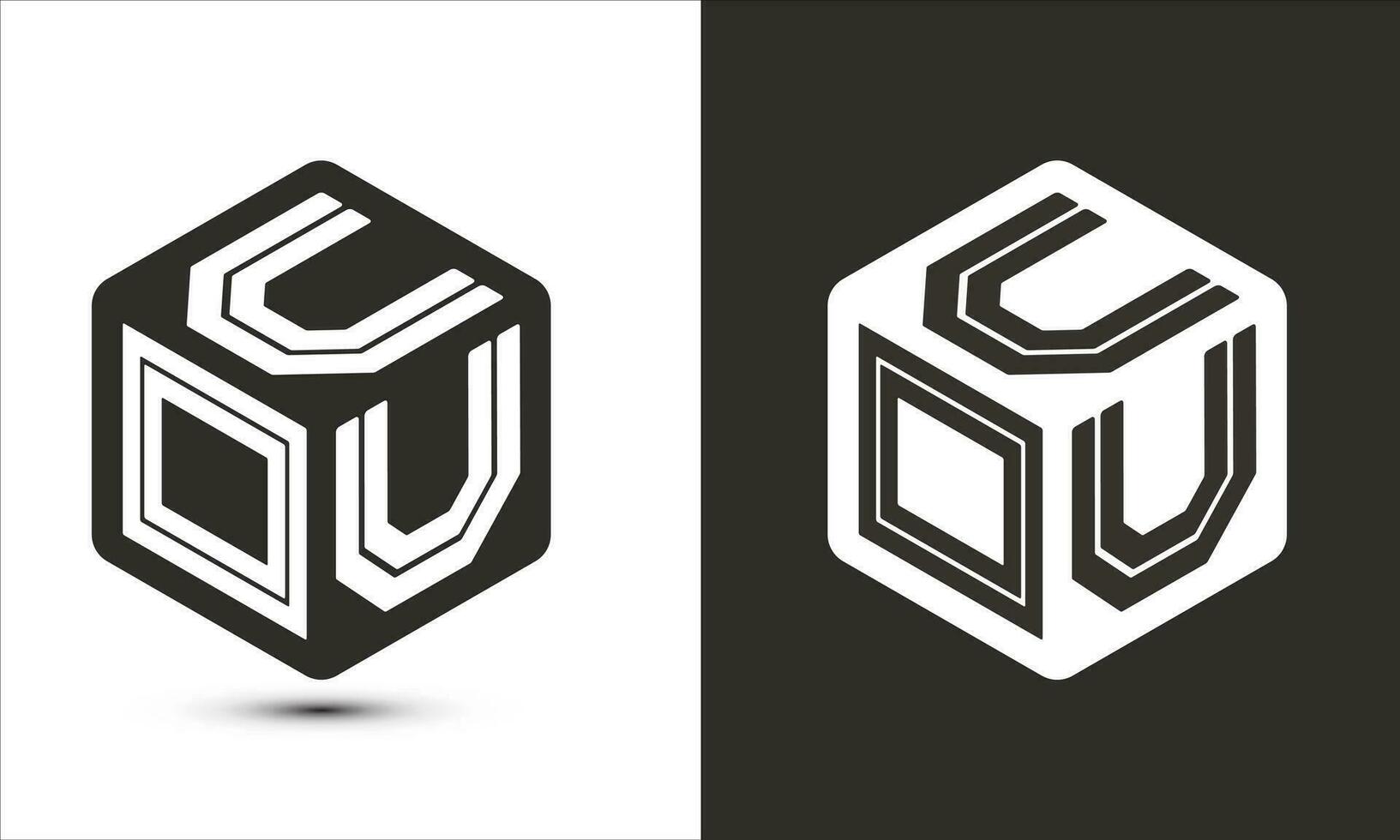 UOU letter logo design with illustrator cube logo, vector logo modern alphabet font overlap style.