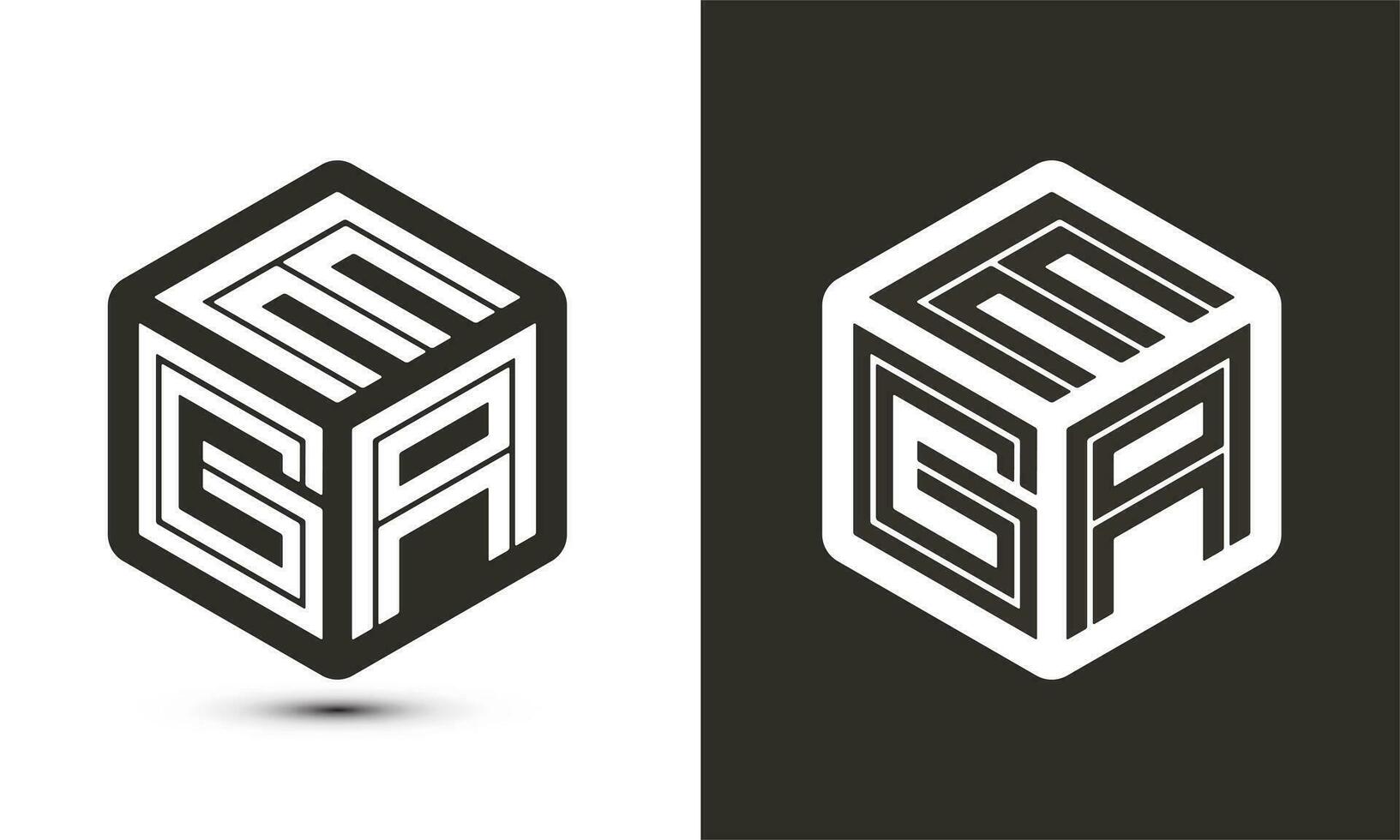 EGA letter logo design with illustrator cube logo, vector logo modern alphabet font overlap style.