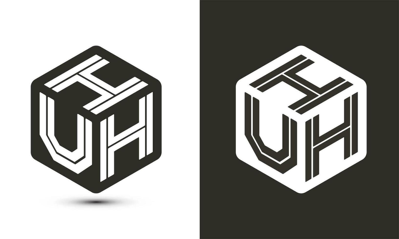 HUH letter logo design with illustrator cube logo, vector logo modern alphabet font overlap style.