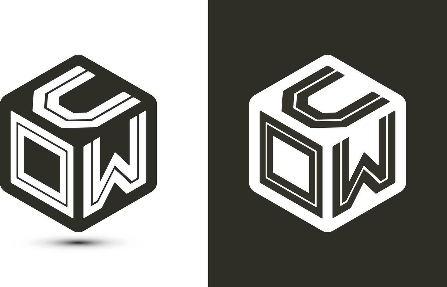 UOW letter logo design with illustrator cube logo, vector logo modern alphabet font overlap style.