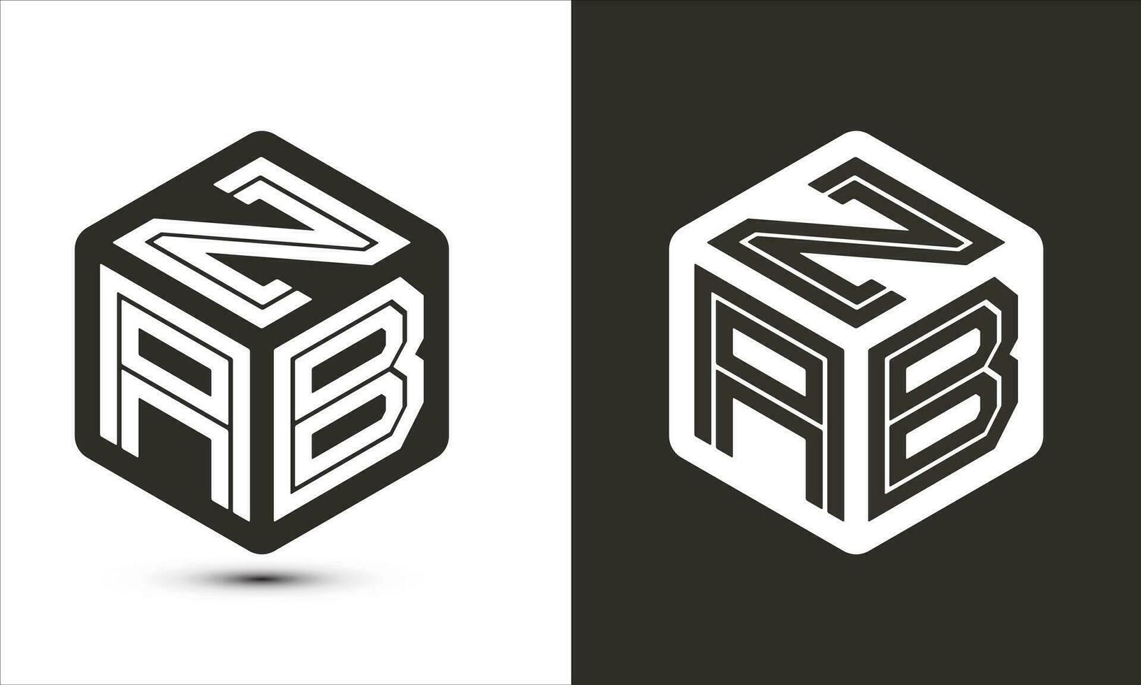 Zab letra logo diseño con ilustrador cubo logo, vector logo moderno alfabeto fuente superposición estilo.