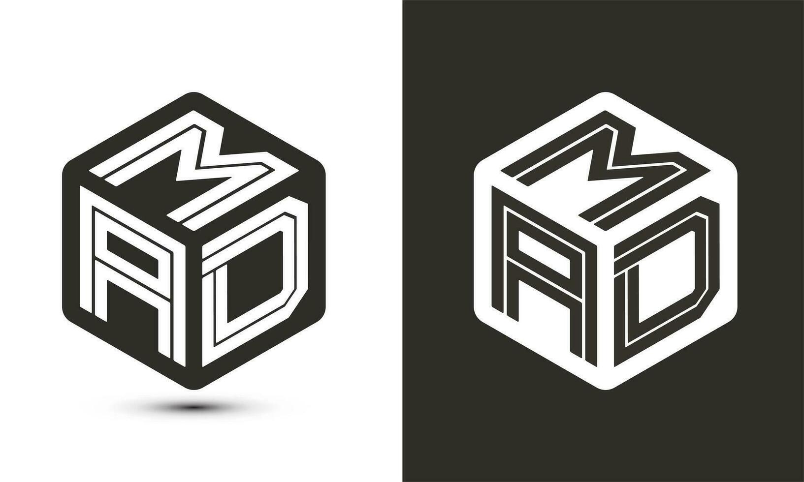 MAD letter logo design with illustrator cube logo, vector logo modern alphabet font overlap style.