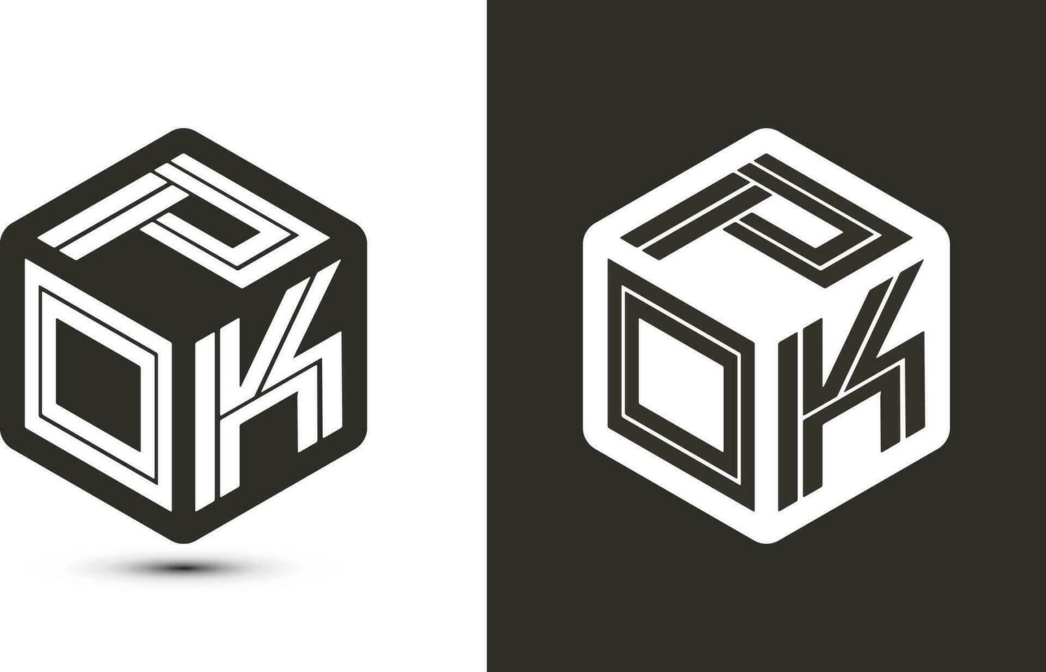 POK letter logo design with illustrator cube logo, vector logo modern alphabet font overlap style.