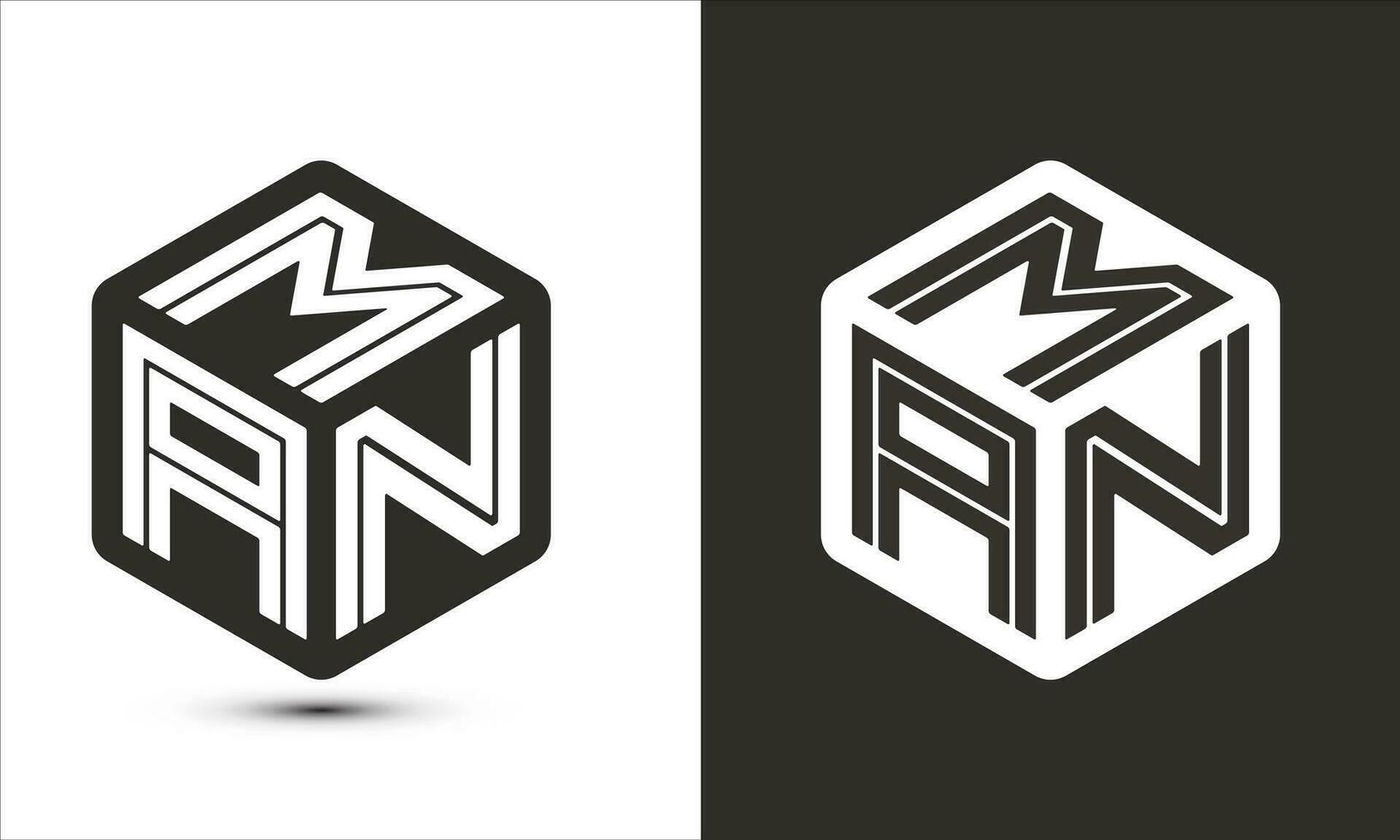 MAN letter logo design with illustrator cube logo, vector logo modern alphabet font overlap style.