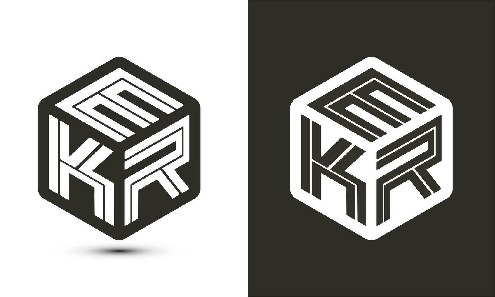 EKR letter logo design with illustrator cube logo, vector logo modern alphabet font overlap style.