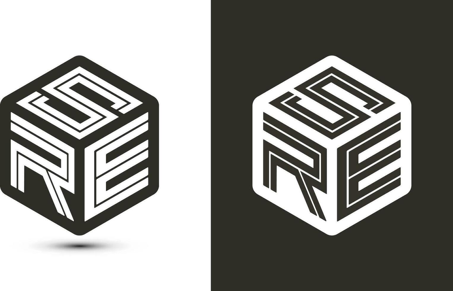 SRE letter logo design with illustrator cube logo, vector logo modern alphabet font overlap style.
