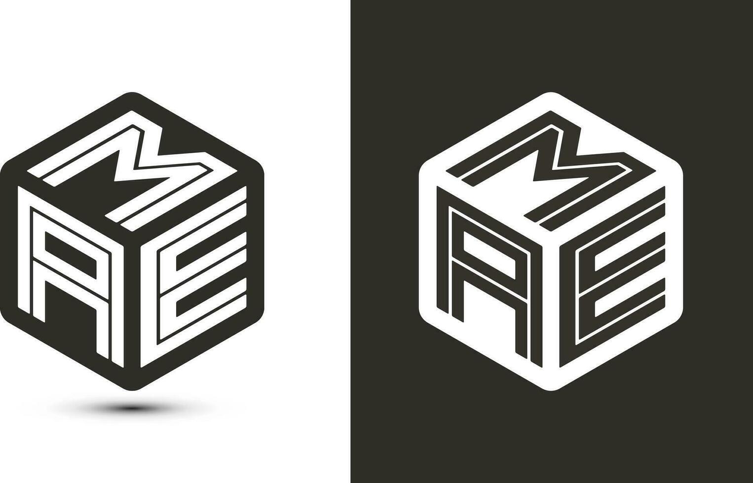 mae letra logo diseño con ilustrador cubo logo, vector logo moderno alfabeto fuente superposición estilo.