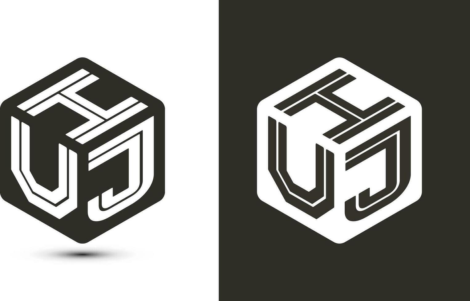 HUJ letter logo design with illustrator cube logo, vector logo modern alphabet font overlap style.