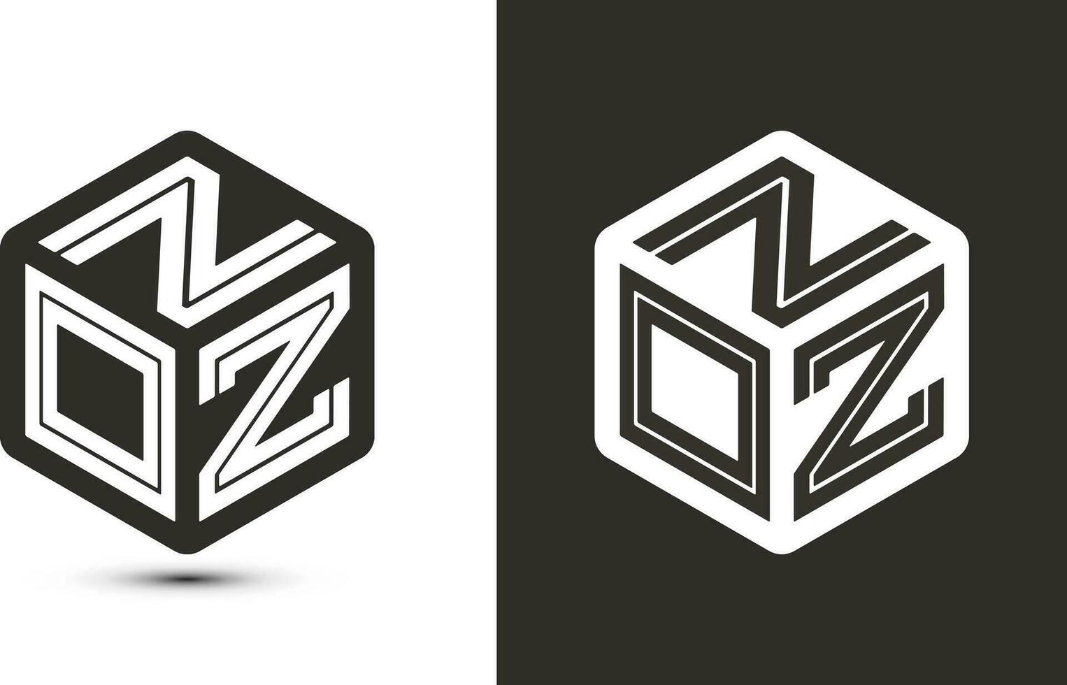 NOZ letter logo design with illustrator cube logo, vector logo modern alphabet font overlap style.