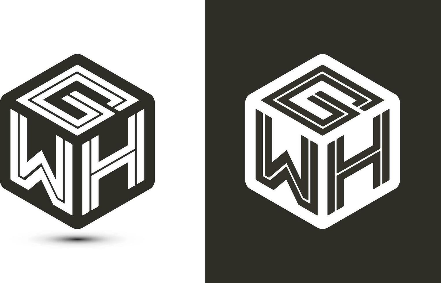 gwh letra logo diseño con ilustrador cubo logo, vector logo moderno alfabeto fuente superposición estilo.