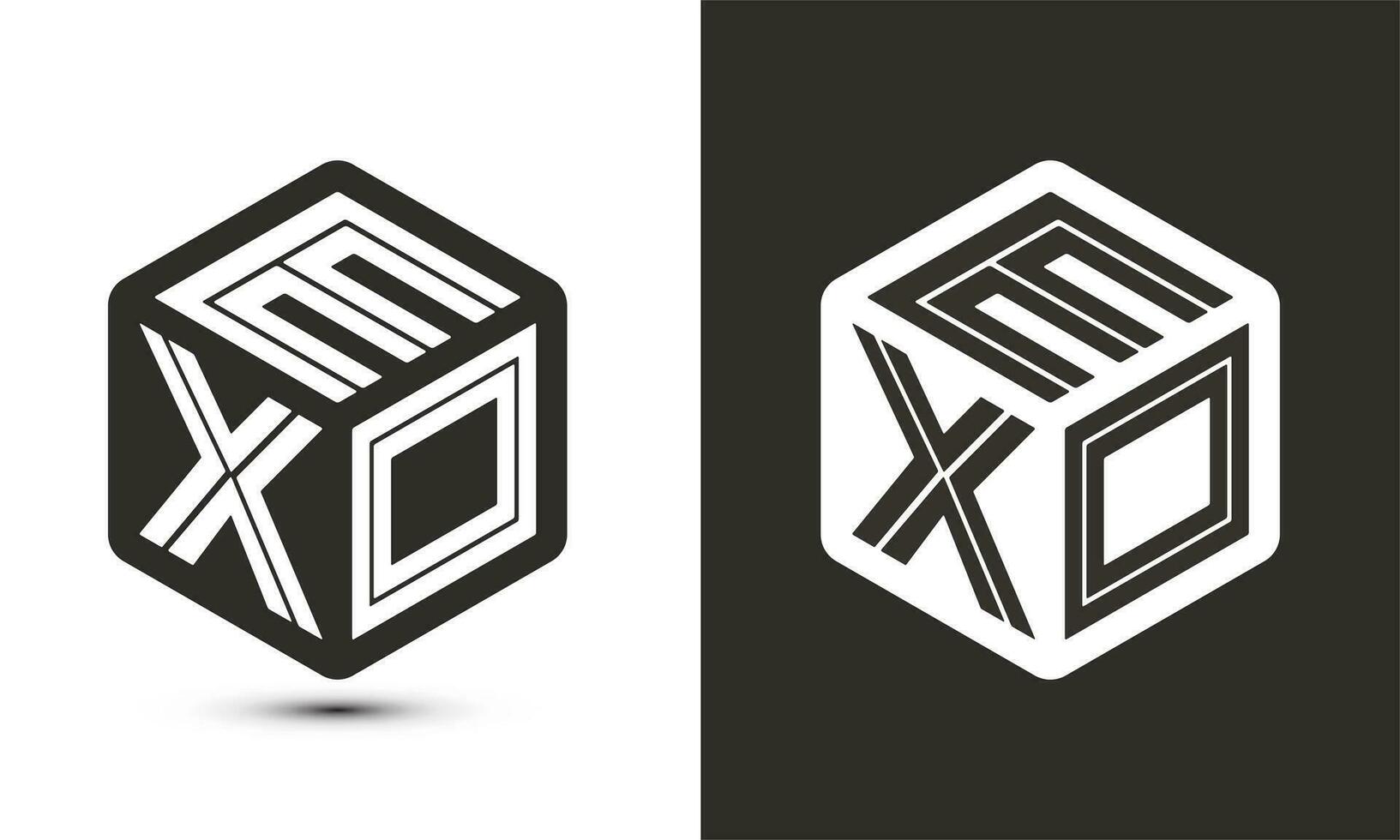 EXO letter logo design with illustrator cube logo, vector logo modern alphabet font overlap style.