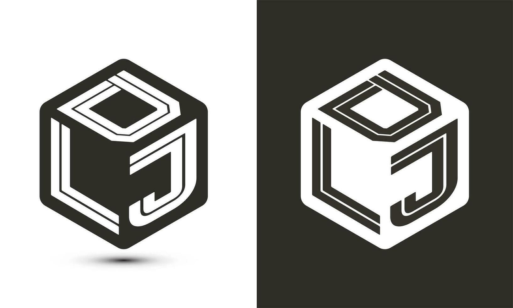 DLJ letter logo design with illustrator cube logo, vector logo modern alphabet font overlap style.