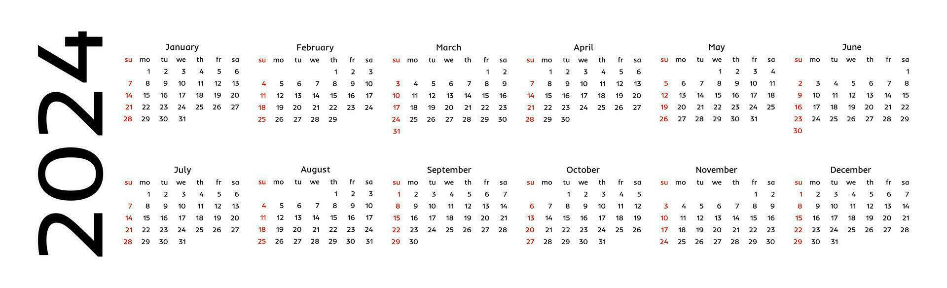 Calendar for 2024 isolated on a white background vector