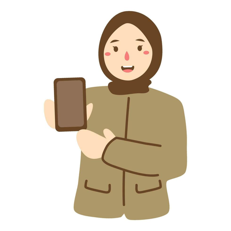 government worker woman holding her smartphone illustration vector