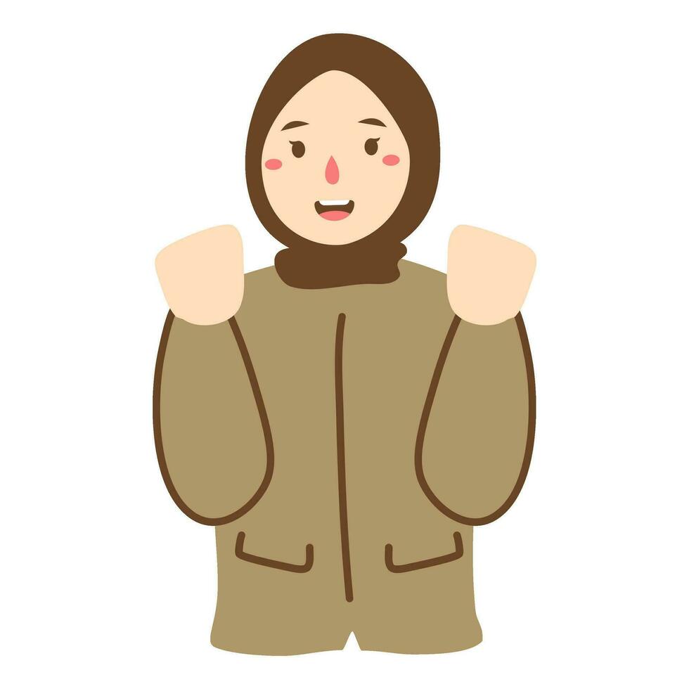 indonesian civil servant clenching both fists up vector