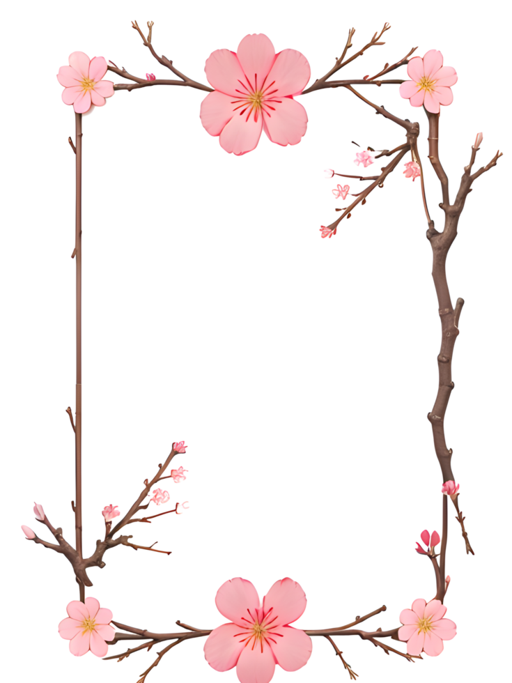 Sakura Border Frame PNG Transparent Background Ai Generative
