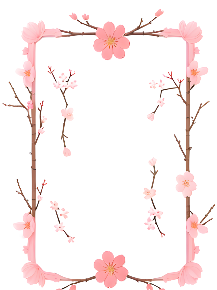 Sakura Border Frame PNG Transparent Background Ai Generative