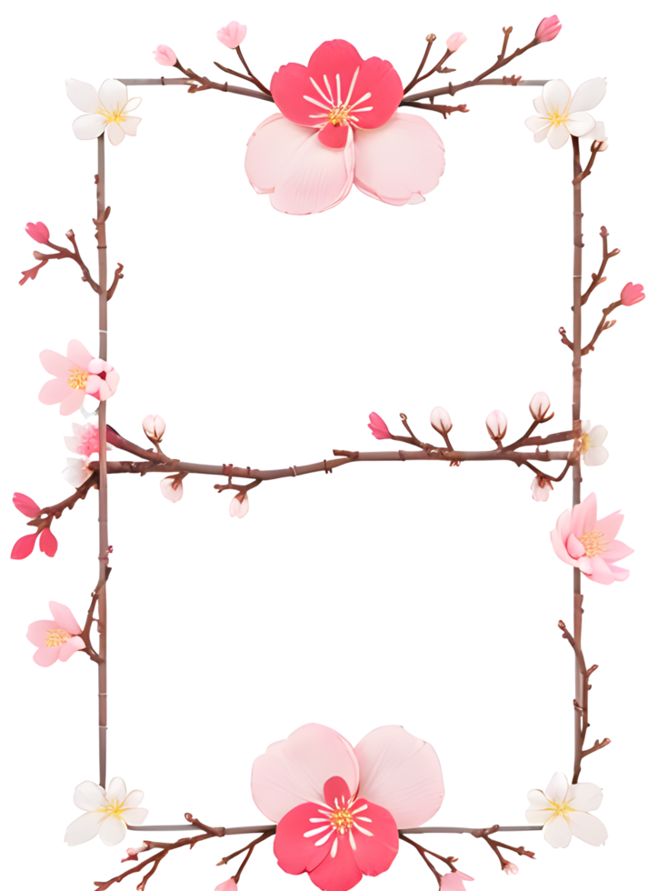 Sakura Border Frame PNG Transparent Background Ai Generative