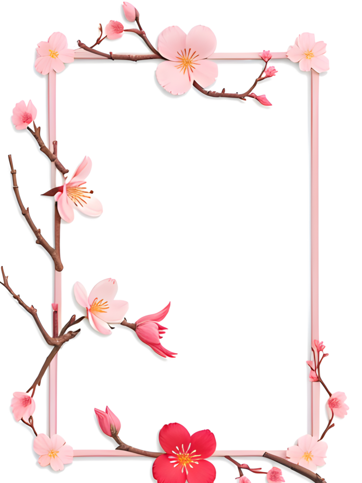Sakura Border Frame PNG Transparent Background Ai Generative