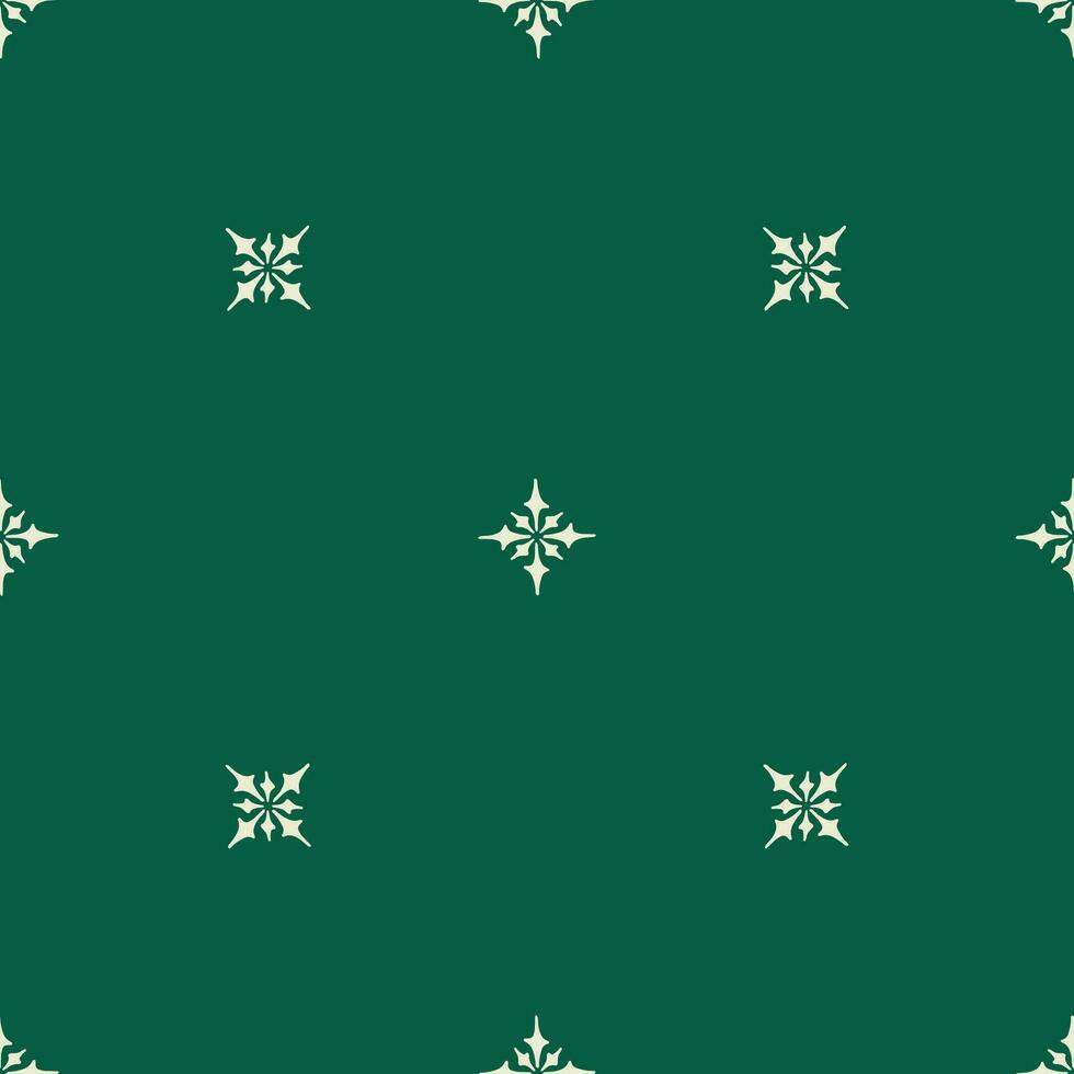 Vector geometric pattern on green background. Festive ornament in retro style. Christmas simple seamless abstract texture