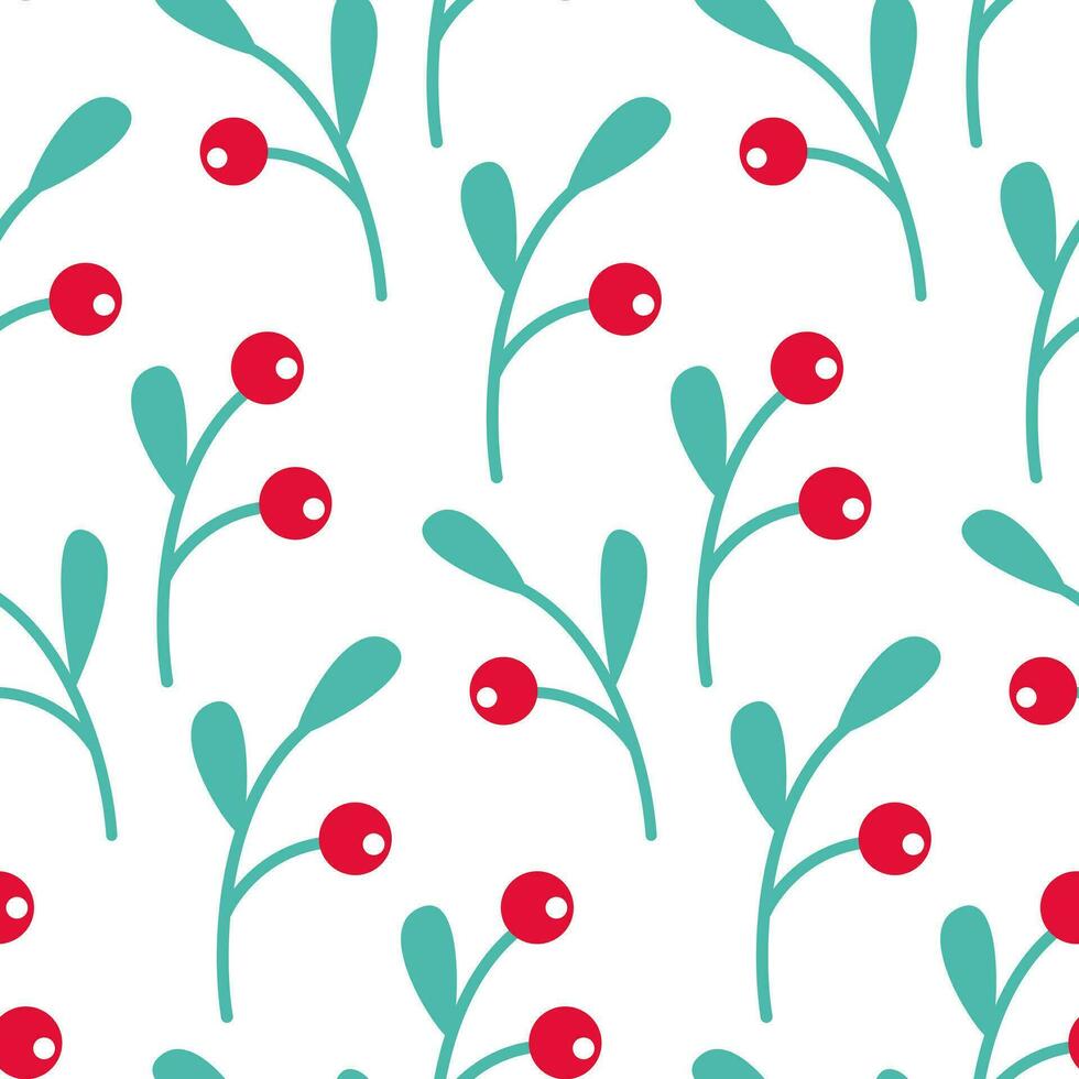 Christmas red berries seamless pattern for fabric, paper, decoration. vector