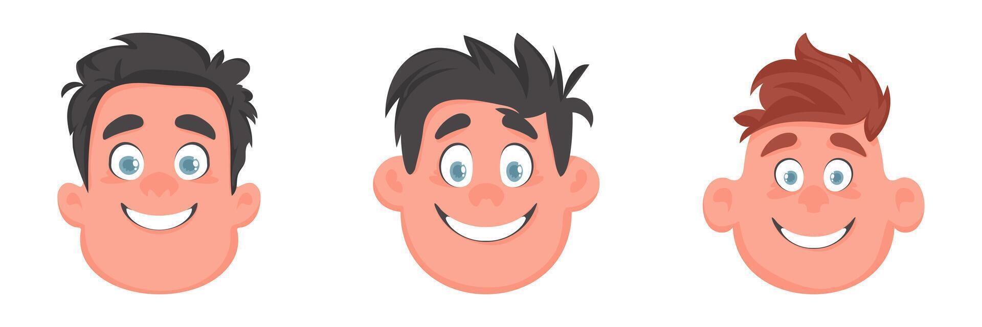 conjunto de caras de gordo, linda y alegre chicos y hombres. dibujos animados estilo vector