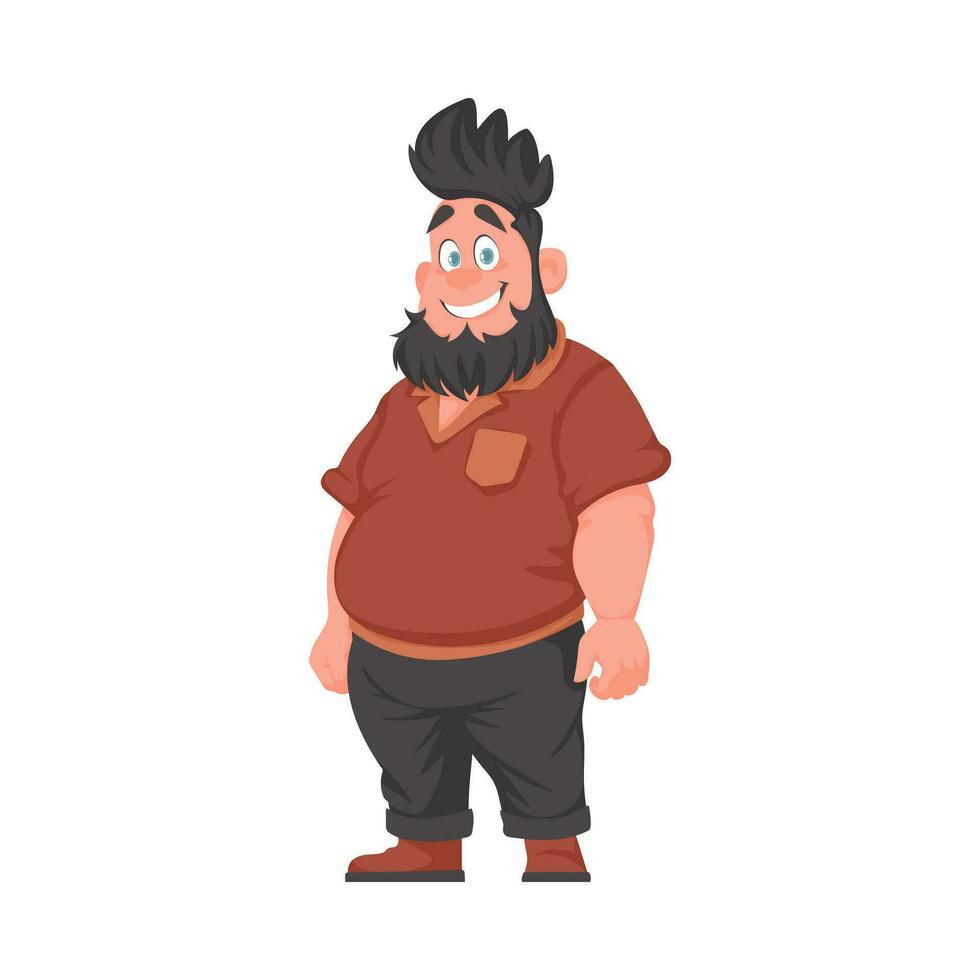 Fat man posing and smiling. Overweight guy is cute, body positivity theme. Cartoon style vector