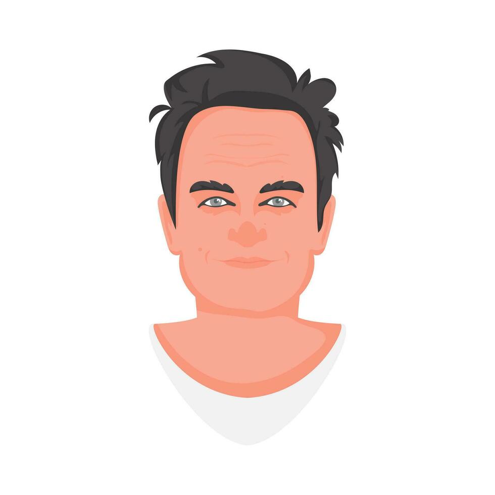 Detailed face, avatar of a handsome man. Cartoon style vector