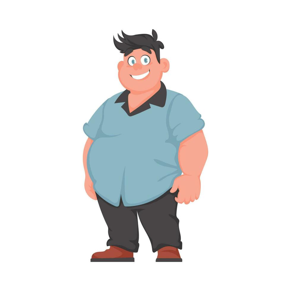 grasa hombre posando y sonriente. exceso de peso chico es lindo, cuerpo positividad tema. dibujos animados estilo vector