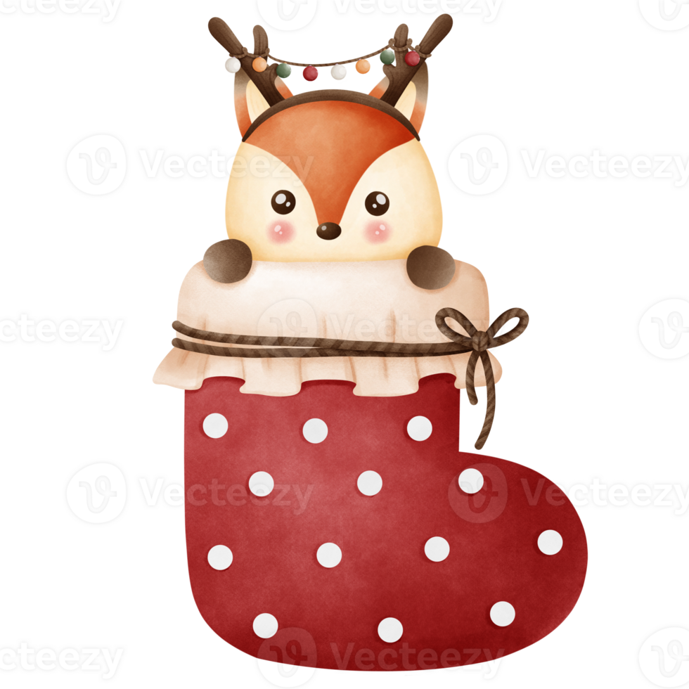 ittle fox in a Christmas sock png