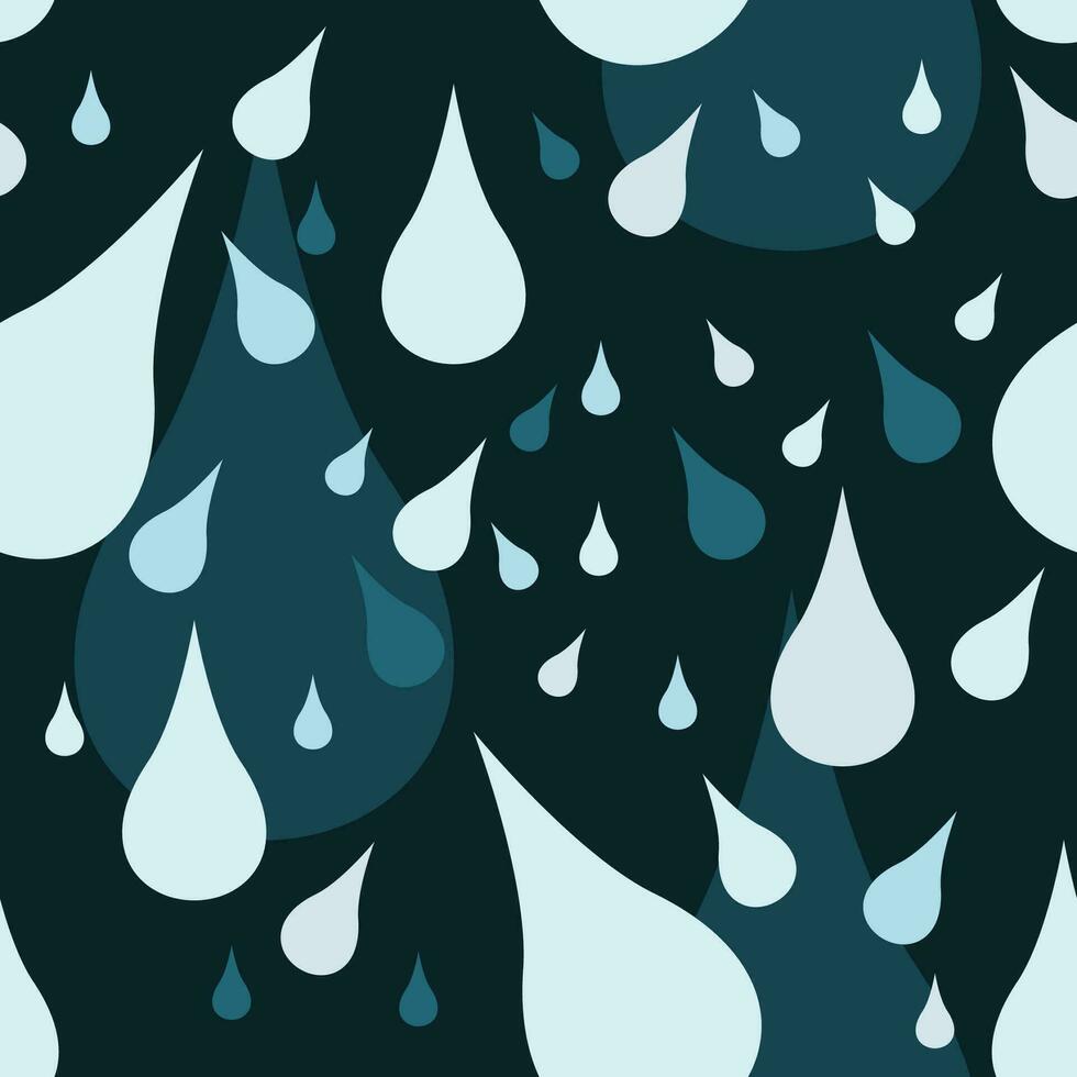 Editable Water Drops Vector Illustration Seamless Pattern With Dark Background for Decorative Element of Weather or Climate Related Design