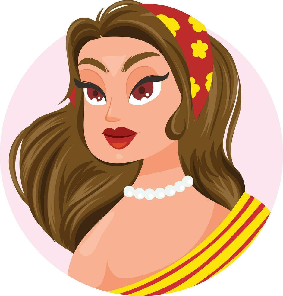 Colorful yellow red illustration young female characters faces pretty portraits for social networks or user profiles in internet vector