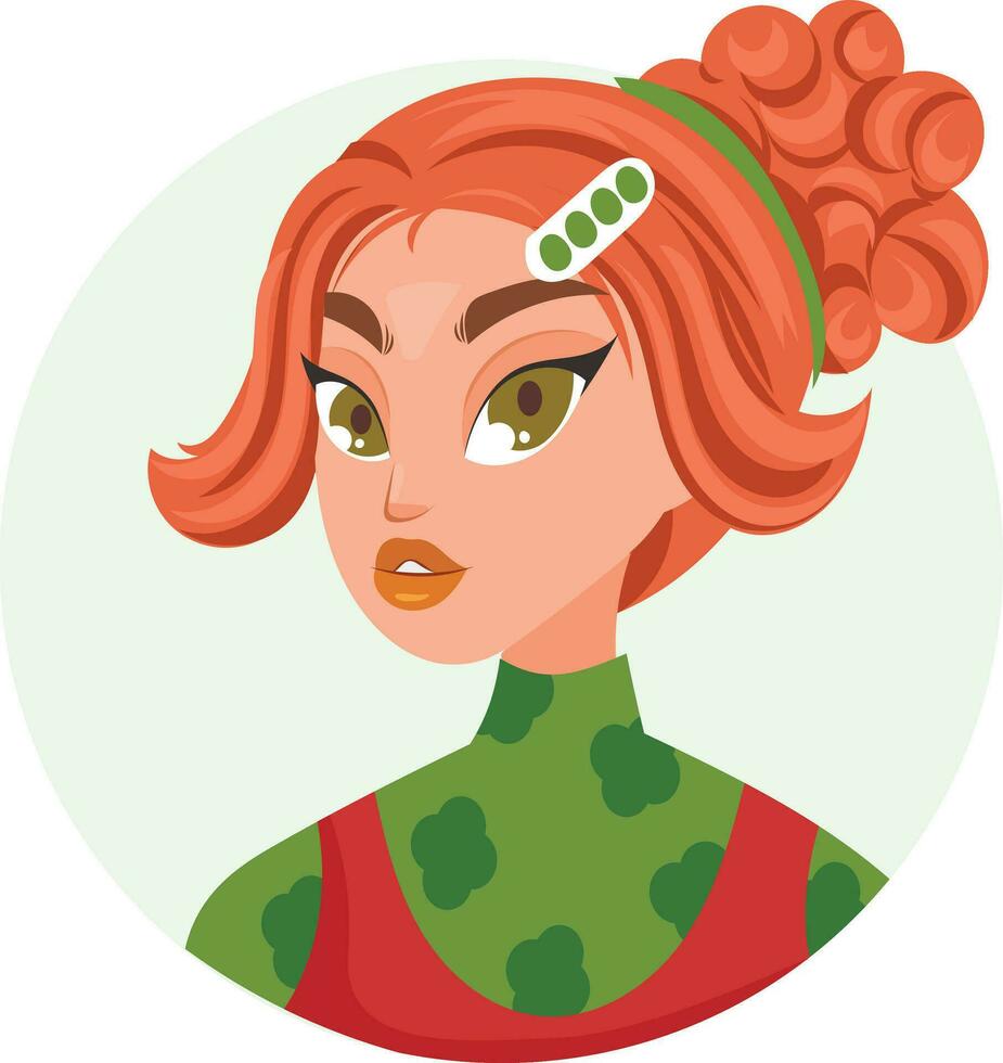Cartoon vector illustration young female characters faces christmas idea woman with colorful hair, pretty portraits for social networks or user profiles in internet, icon costume party