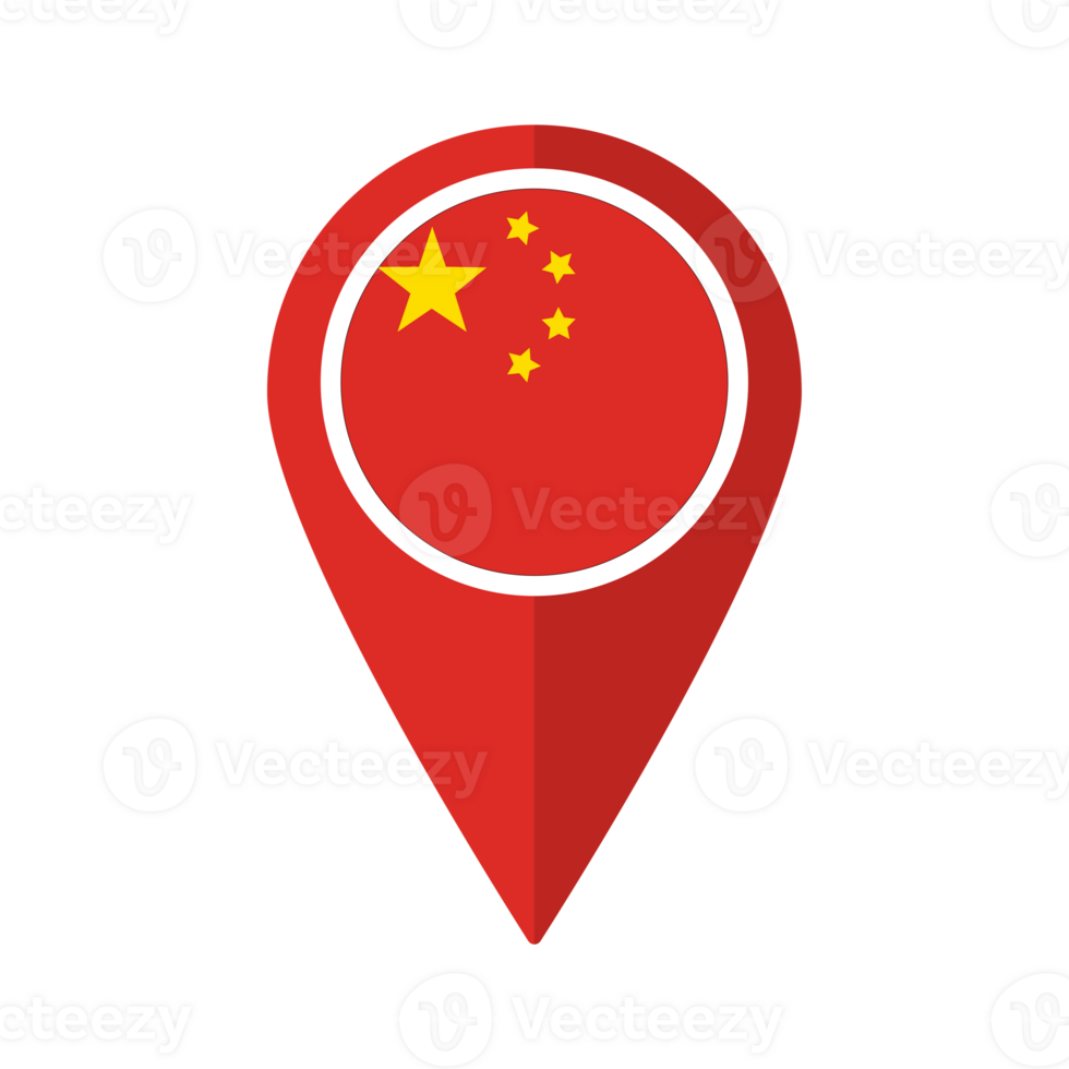 Flag of China flag on map pinpoint icon isolated red color png