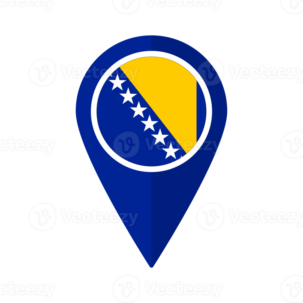 Flag of Bosnia and Herzegovina flag on map pinpoint icon isolated blue color png