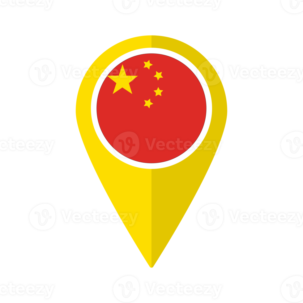 Flag of China flag on map pinpoint icon isolated yellow color png