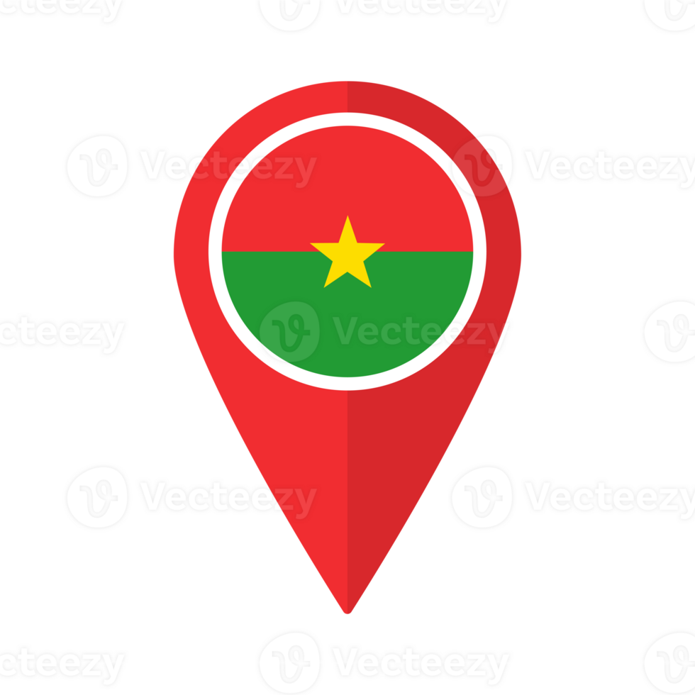 Flag of Burkina Faso flag on map pinpoint icon isolated red color png