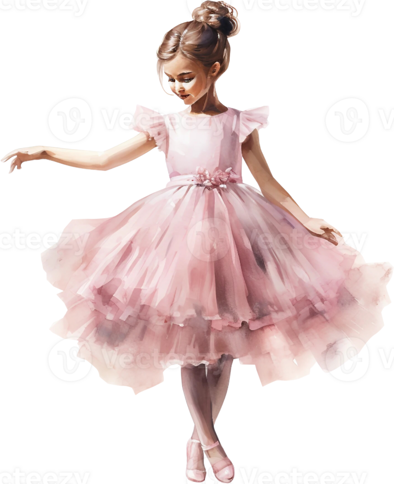 Ai Generated Pink Watercolor Little ballerinas Art Nursery Decor Cute Baby Kids Girl Ballet Dancing Birthday Baby shower Card Poster png