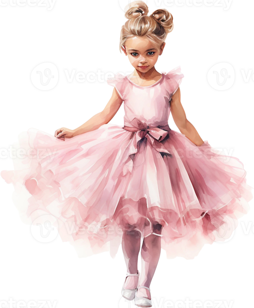 Ai Generated Pink Watercolor Little ballerinas Art Nursery Decor Cute Baby Kids Girl Ballet Dancing Birthday Baby shower Card Poster png