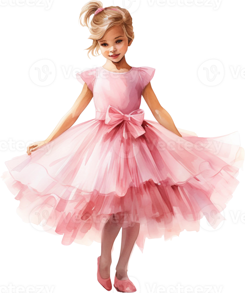 Ai Generated Pink Watercolor Little ballerinas Art Nursery Decor Cute Baby Kids Girl Ballet Dancing Birthday Baby shower Card Poster png