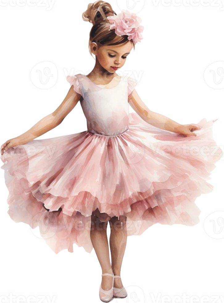 Ai Generated Pink Watercolor Little ballerinas Art Nursery Decor Cute Baby Kids Girl Ballet Dancing Birthday Baby shower Card Poster png