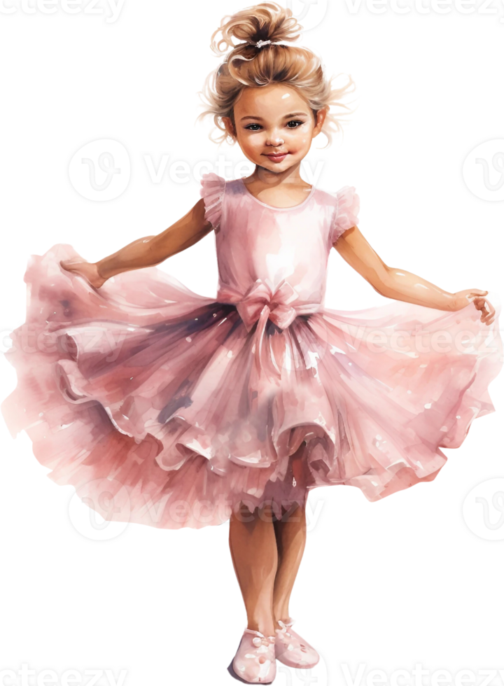 Ai Generated Pink Watercolor Little ballerinas Art Nursery Decor Cute Baby Kids Girl Ballet Dancing Birthday Baby shower Card Poster png